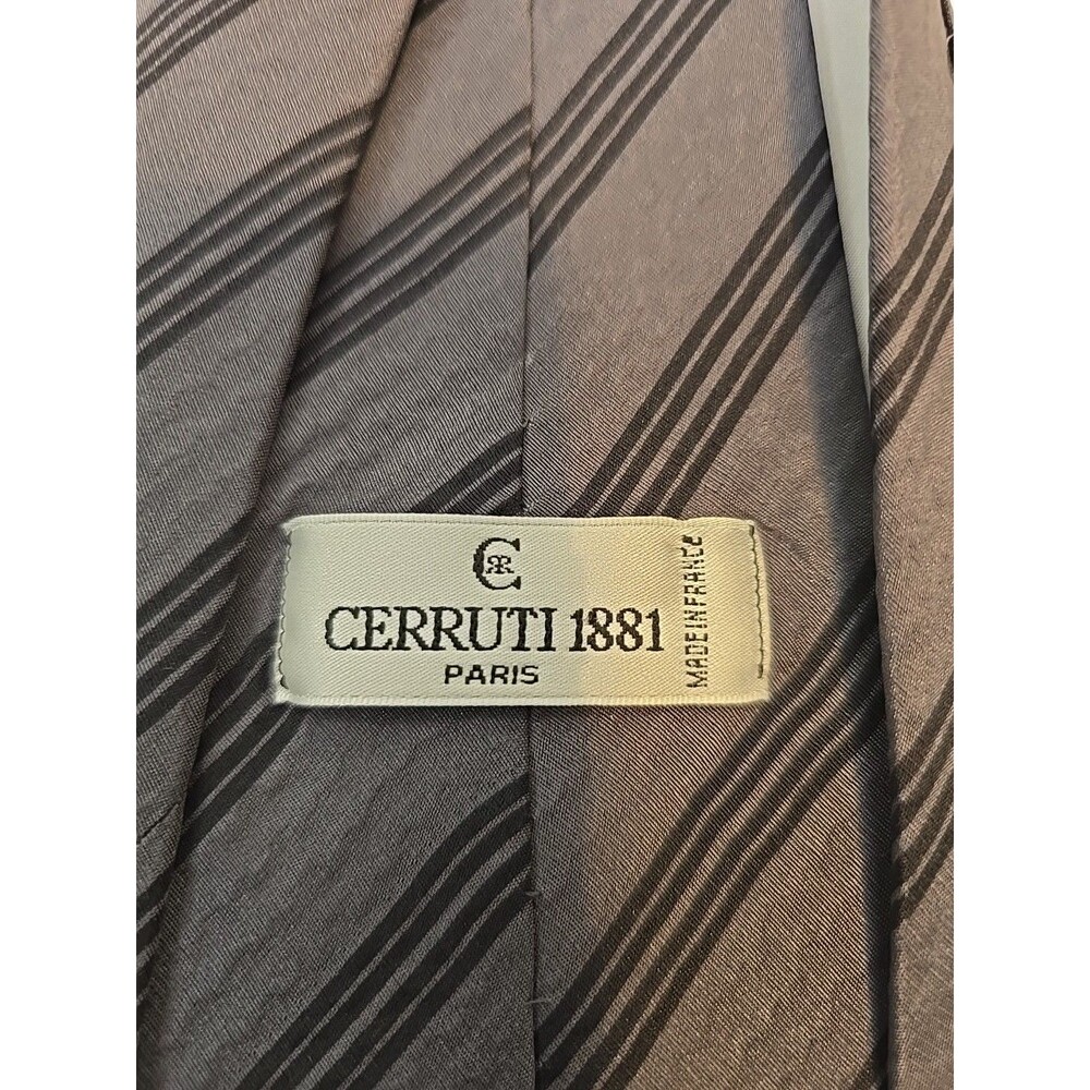 Cerruti 1881 tie 100% Silk GRAY Black Stripes Luxury Made In France 58"x4"